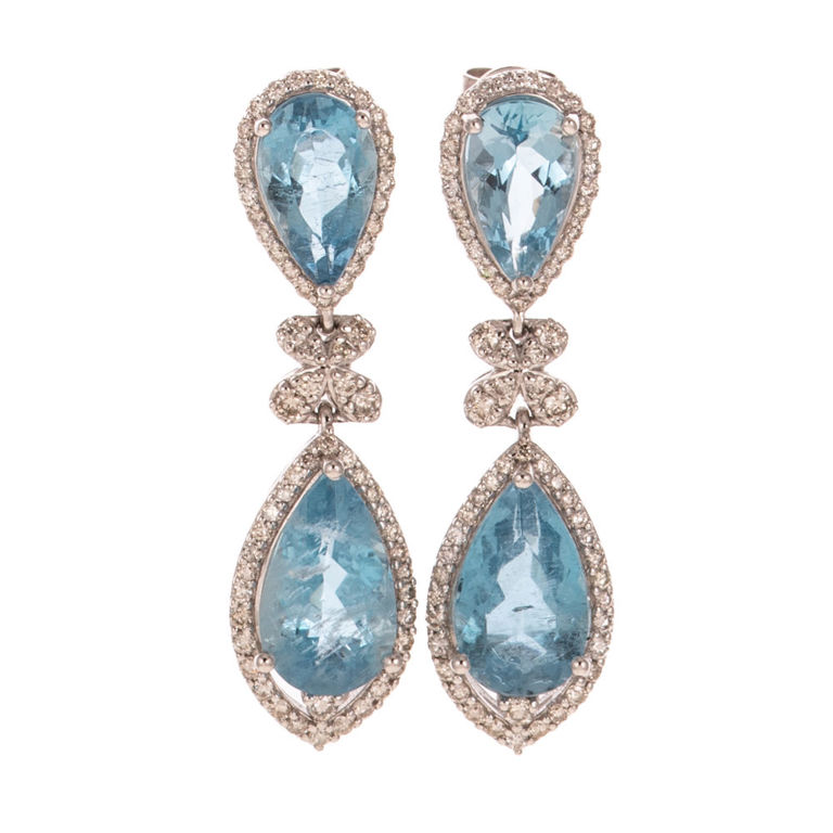 Platinum Aquamarine and Diamond Pendant Earrings
