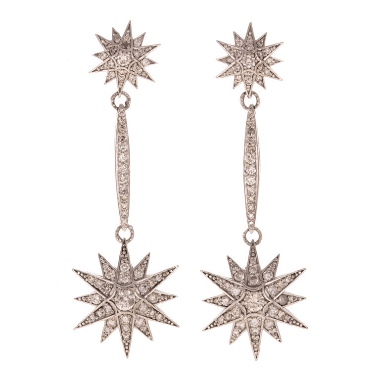 Platinum and 18k White Gold Diamond Star Earrings
