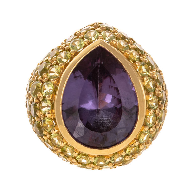 18k Yellow Gold Amethyst and Garnet Cocktail Ring