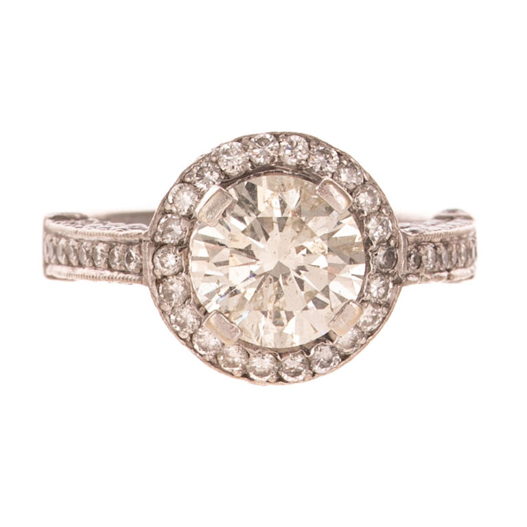 14k White Gold Diamond Halo Ring