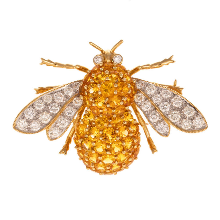 18k Yellow Gold Sapphire and Diamond Bee Brooch