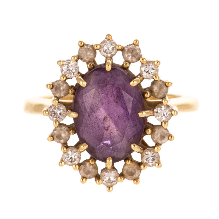 18k Yellow Gold Amethyst and Diamond Halo Ring