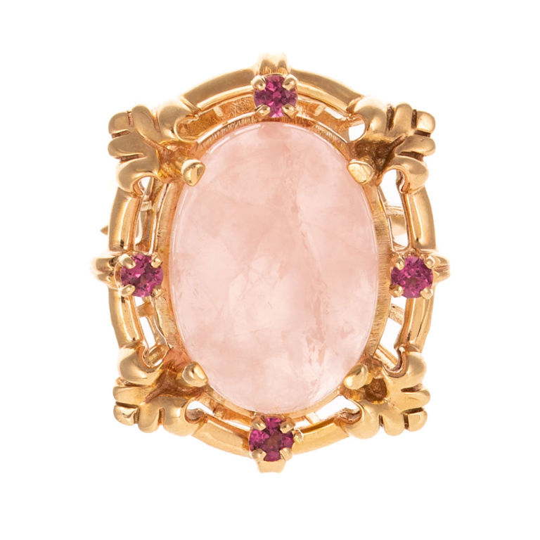 14k Yellow Gold Jade and Tourmaline Ring
