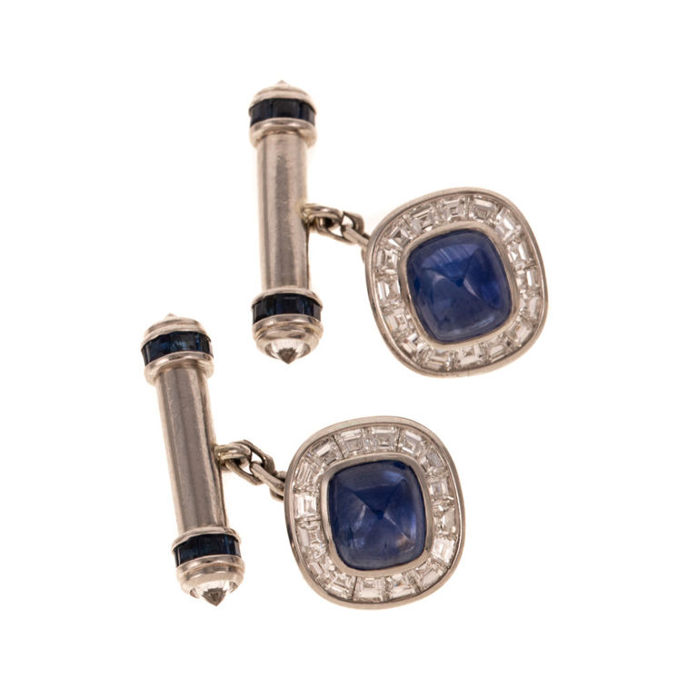Platinum Sapphire and Diamond Cufflinks