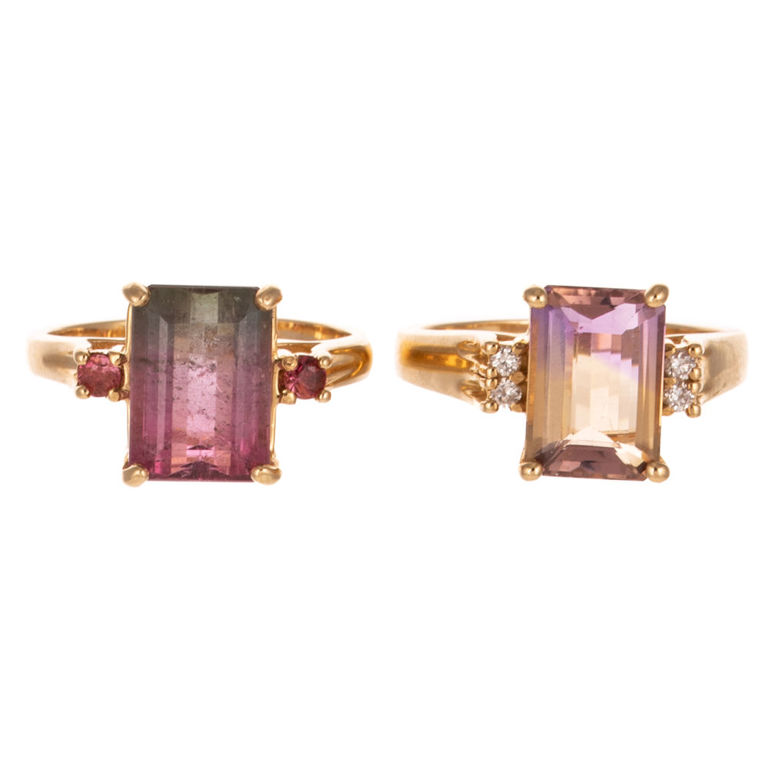 Two 14k Yellow Gold Gemstone Rings