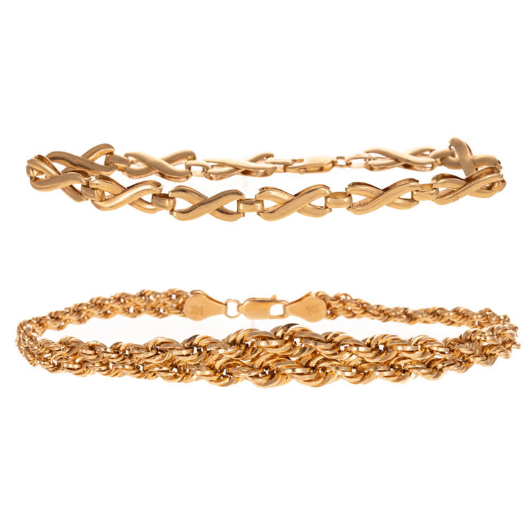 Two 14k Yellow Gold Chain Bracelets