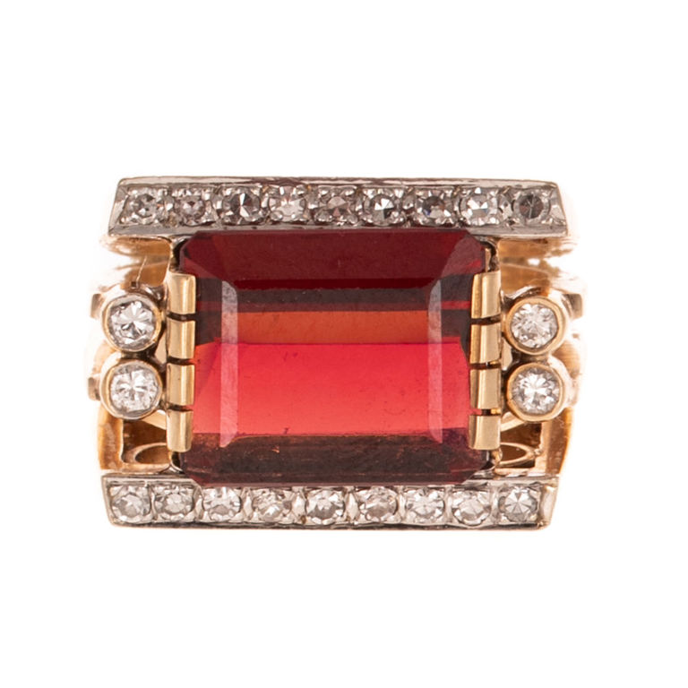 14k Yellow Gold Garnet and Diamond Ring