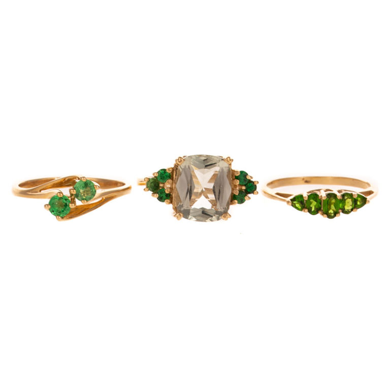 Three 14k Yellow Gold Gemstone Rings