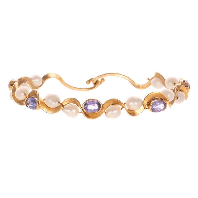 14k Yellow Gold Tanzanite and Pearl Bracelet