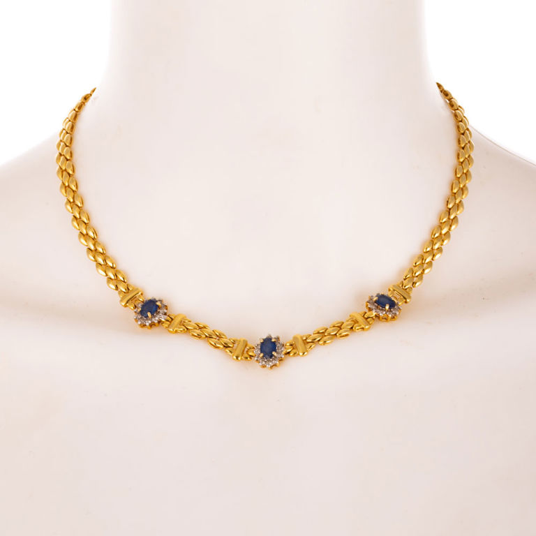 14k Yellow Gold Sapphire and Diamond Necklace
