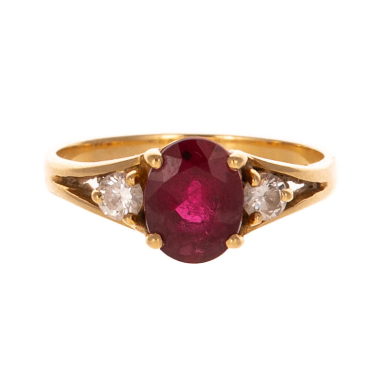18k Yellow Gold Ruby and Diamond Ring