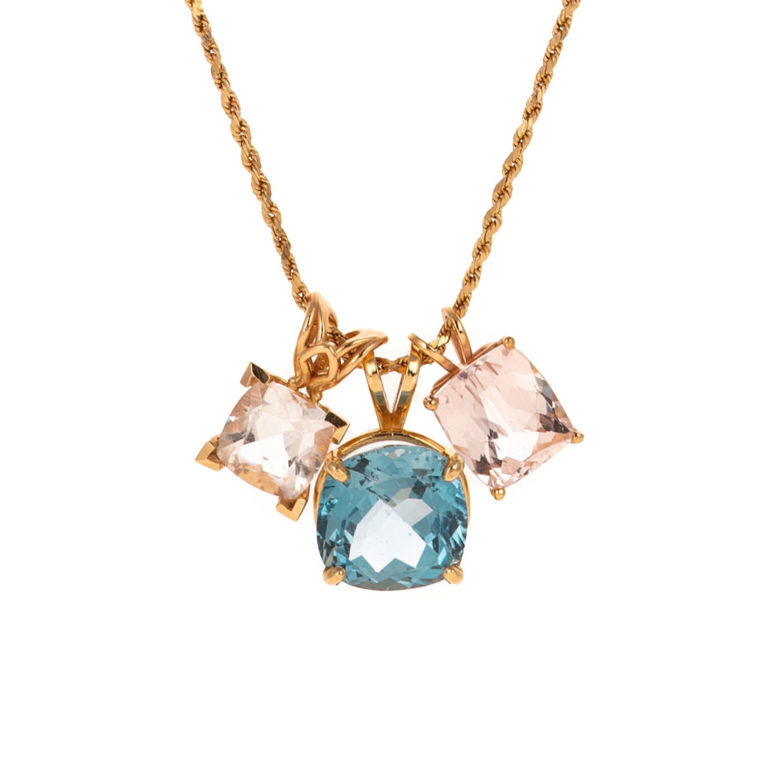14k Yellow Gold Multi-Gemstone Pendant Necklace