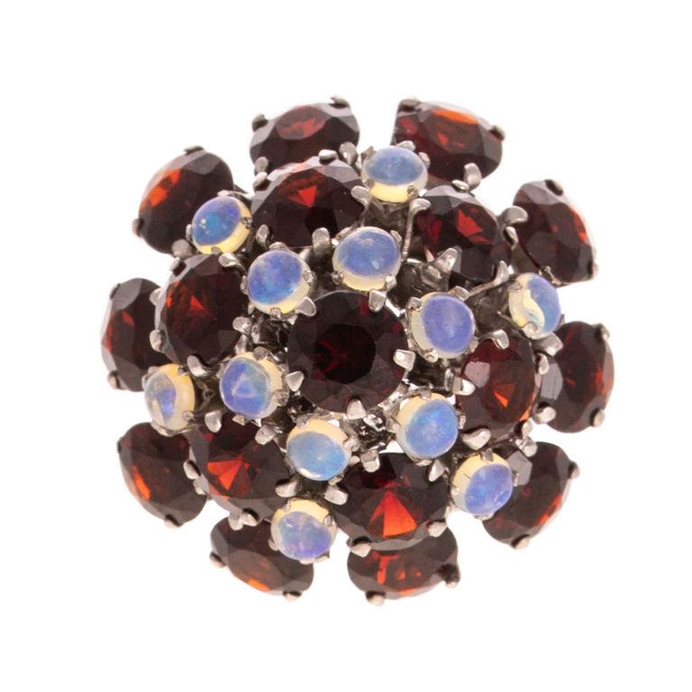 14k White Gold Garnet and Opal Cocktail Ring