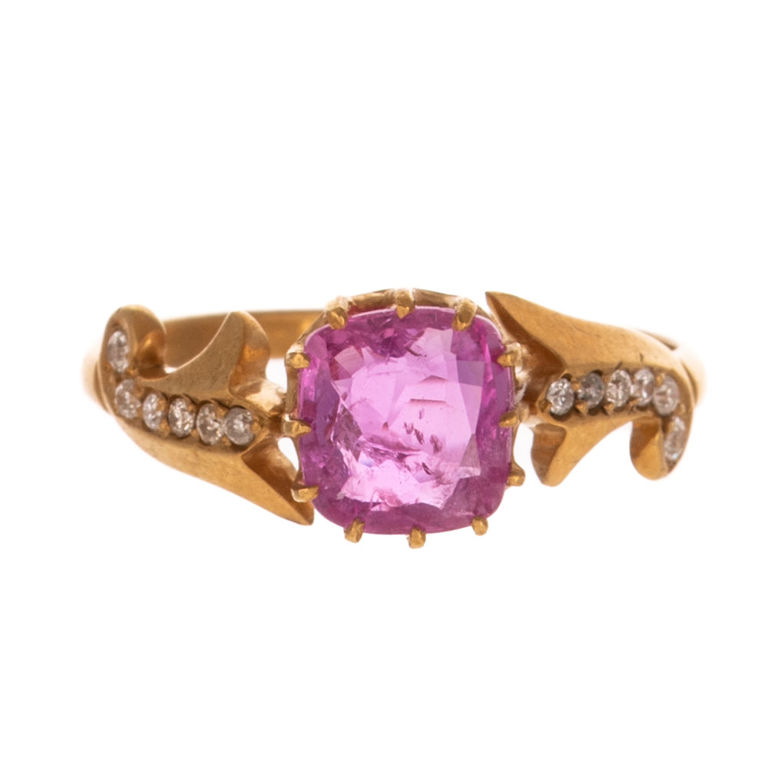 9k Yellow Gold Pink Sapphire and Diamond Ring