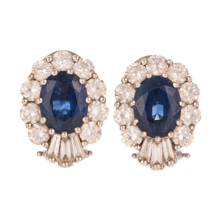 Platinum Sapphire and Diamond Earrings