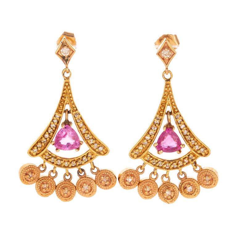 18k and 14k Gold Sapphire and Diamond Earrings