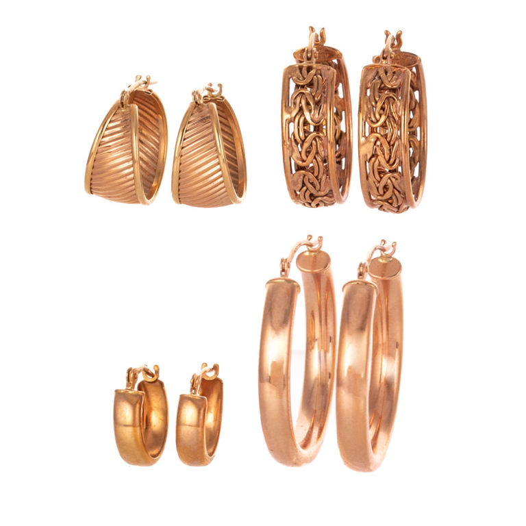 Four Pairs of 14k Rose Gold Hoop Earrings