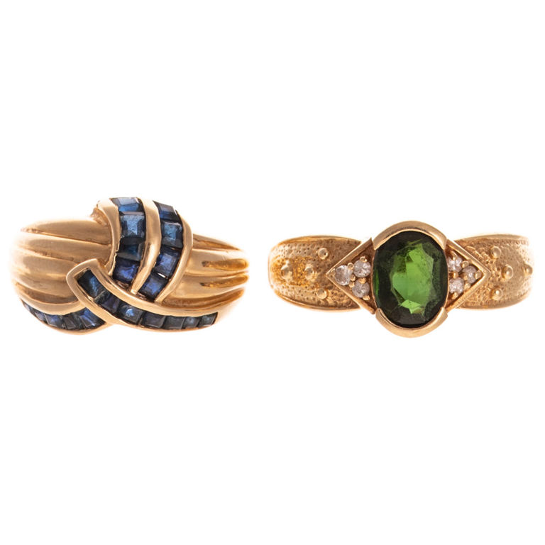 Two 14k Yellow Gold Gemstone Rings