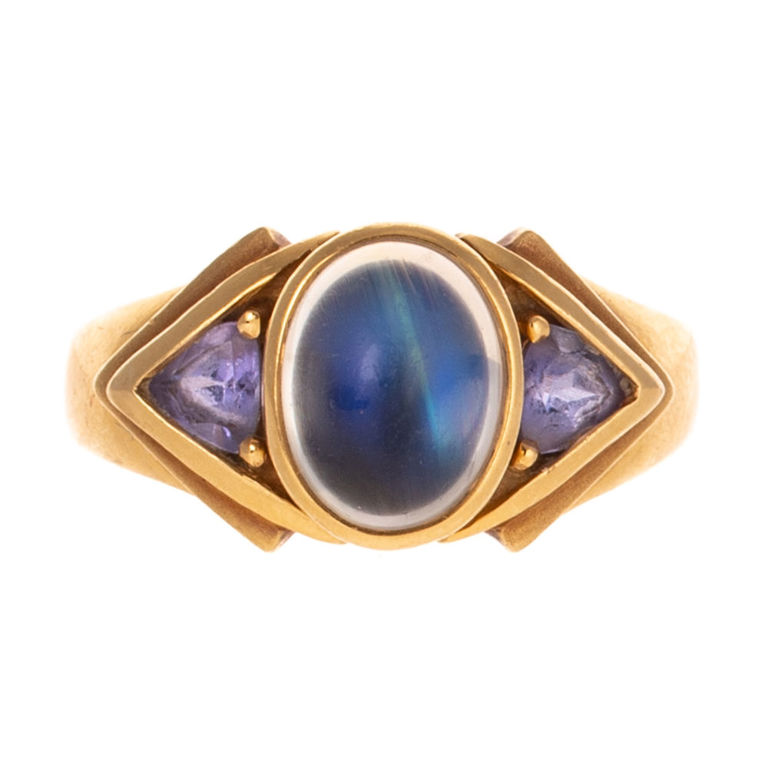 18k Yellow Gold Moonstone and Iolite Ring