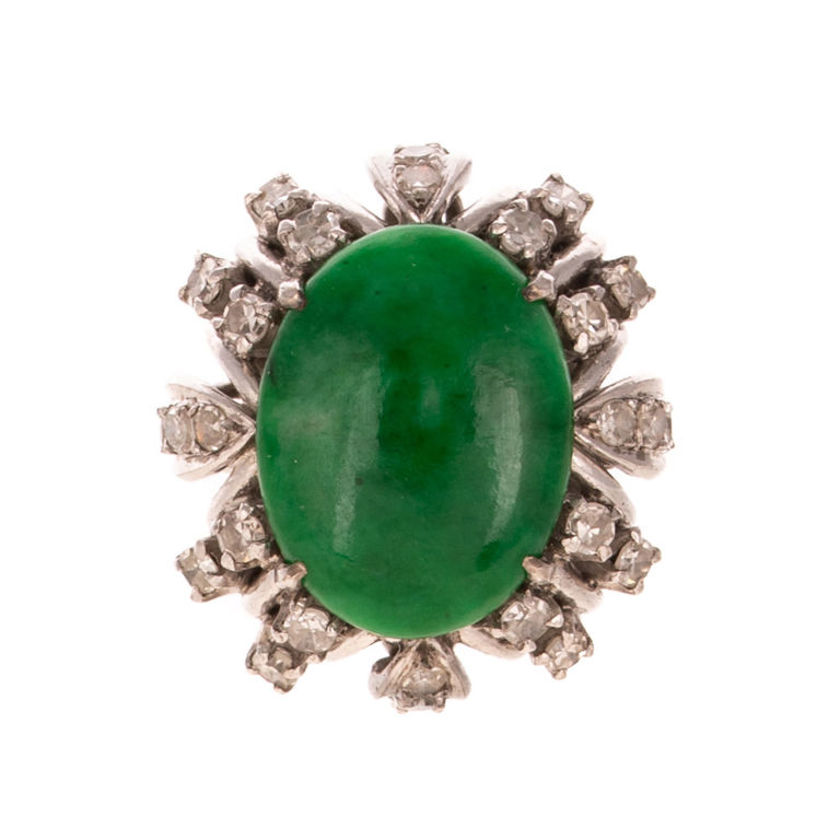 18k White Gold Jadeite and Diamond Ring