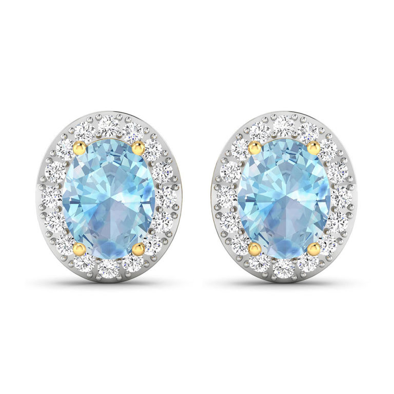 14k Yellow Gold Aquamarine and Diamond Earrings