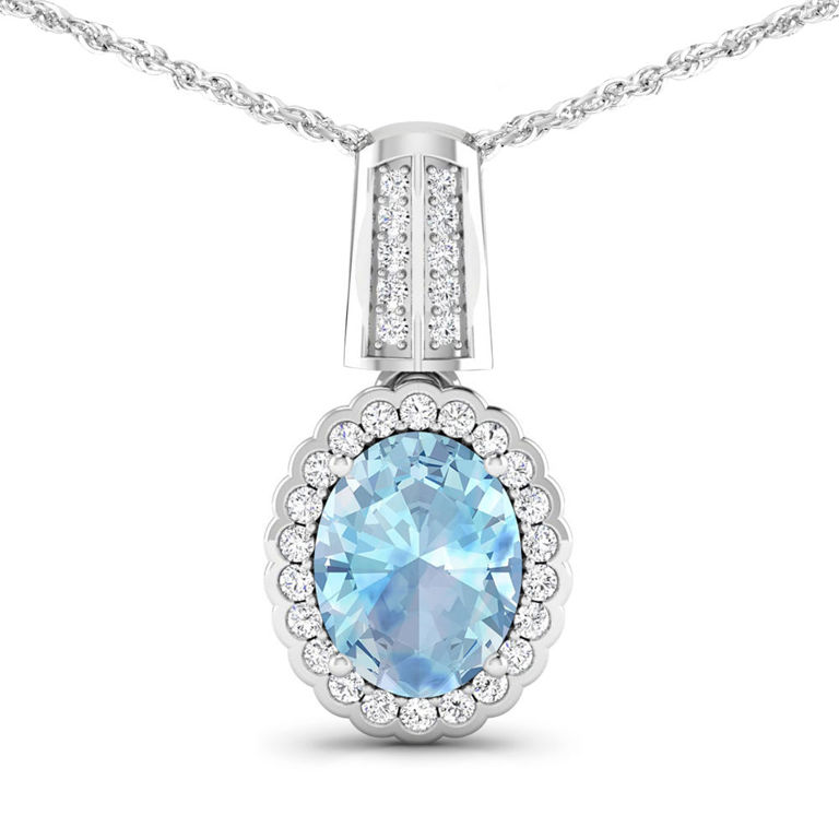 14k White Gold Aquamarine and Diamond Pendant