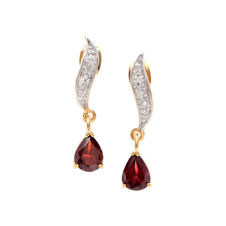 Gold Plated Garnet and Diamond Earrings