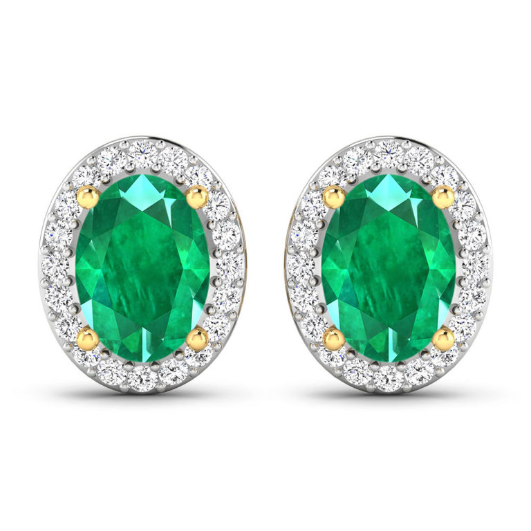 14k Yellow Gold Emerald and Diamond Earrings