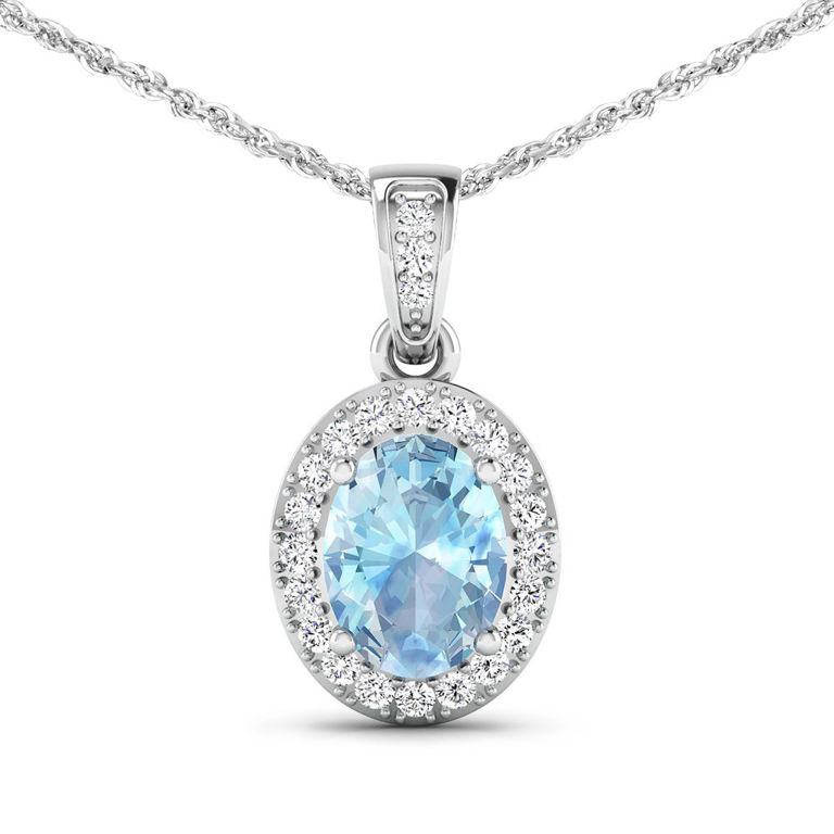 14k Gold Aquamarine and Diamond Pendant Necklace