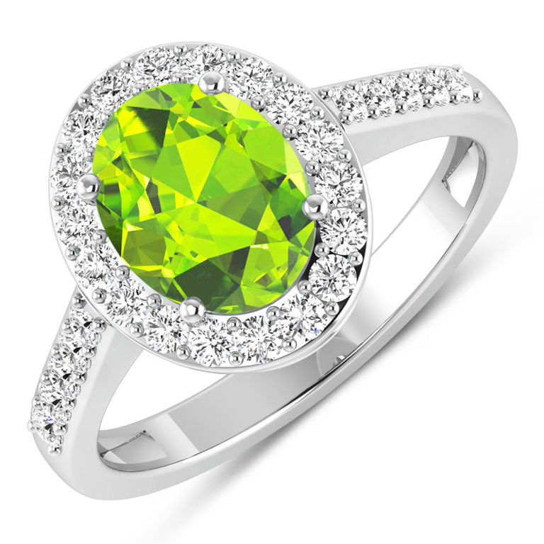 14k White Gold Peridot and Diamond Ring