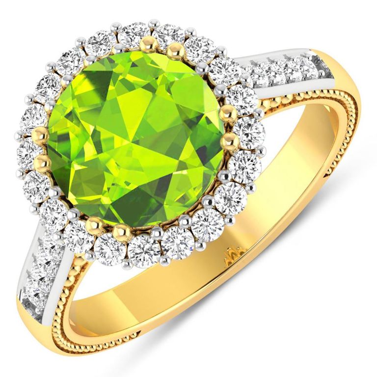 14k Yellow Gold Peridot and Diamond Ring