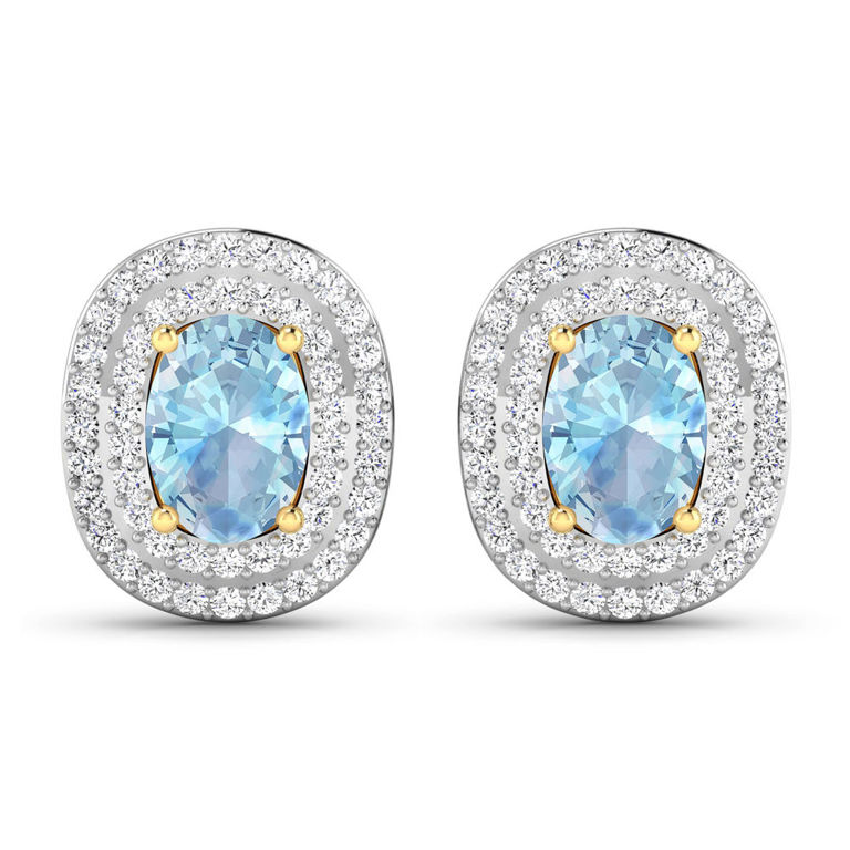 14k Yellow Gold Aquamarine and Diamond Earrings