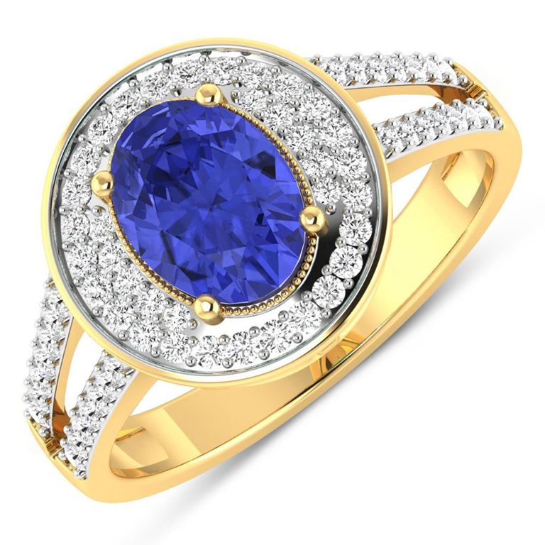 14k Yellow Gold Tanzanite and Diamond Ring