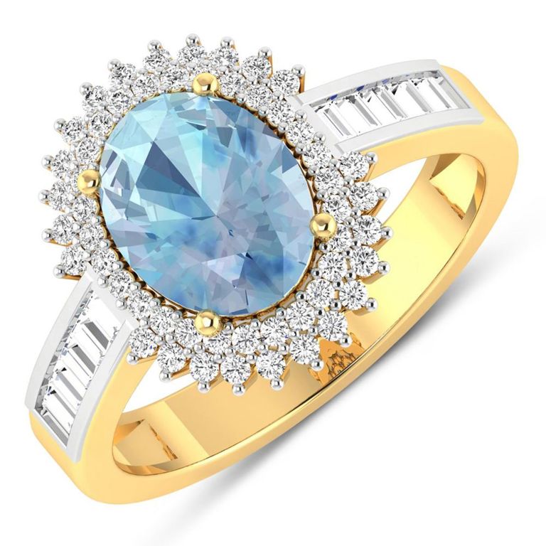 14k Gold Aquamarine and Diamond Ring