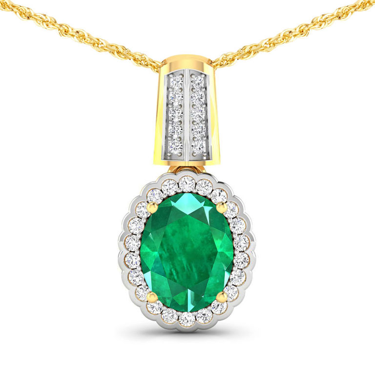 14k Gold Emerald and Diamond Pendant