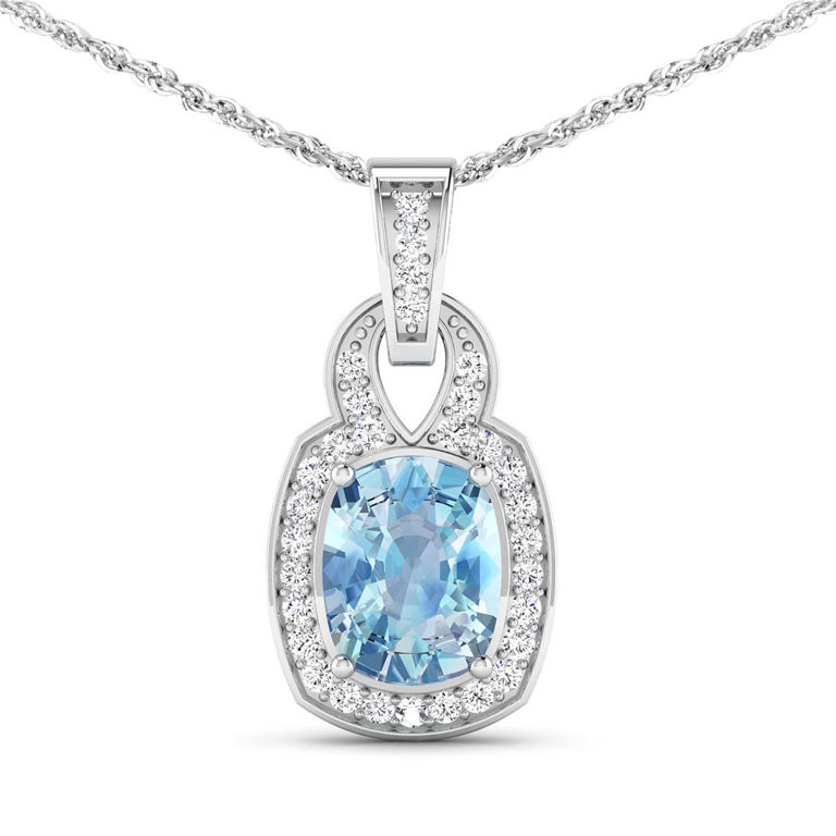14k Gold Aquamarine and Diamond Pendant