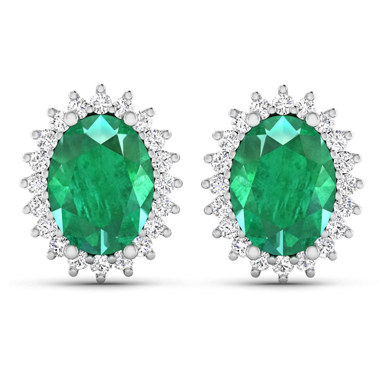 14k White Gold Emerald and Diamond Earrings