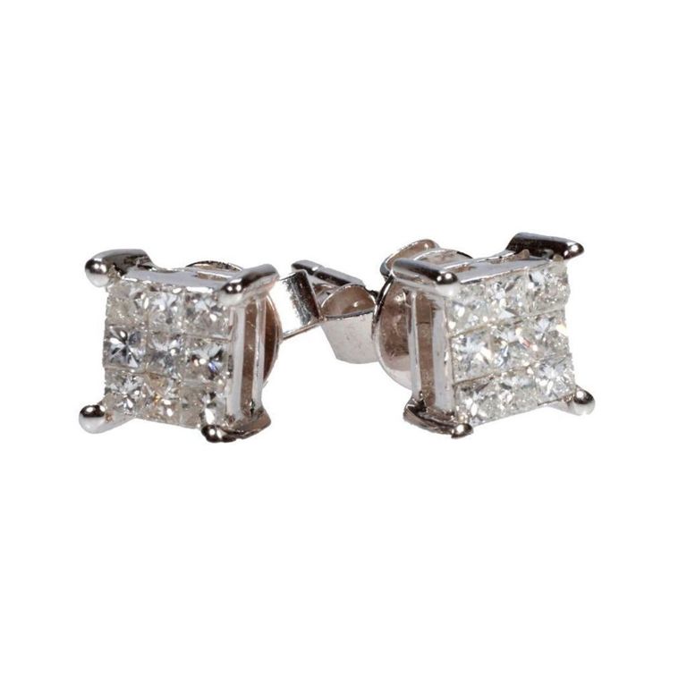 Pair of 14k White Gold Diamond Earrings