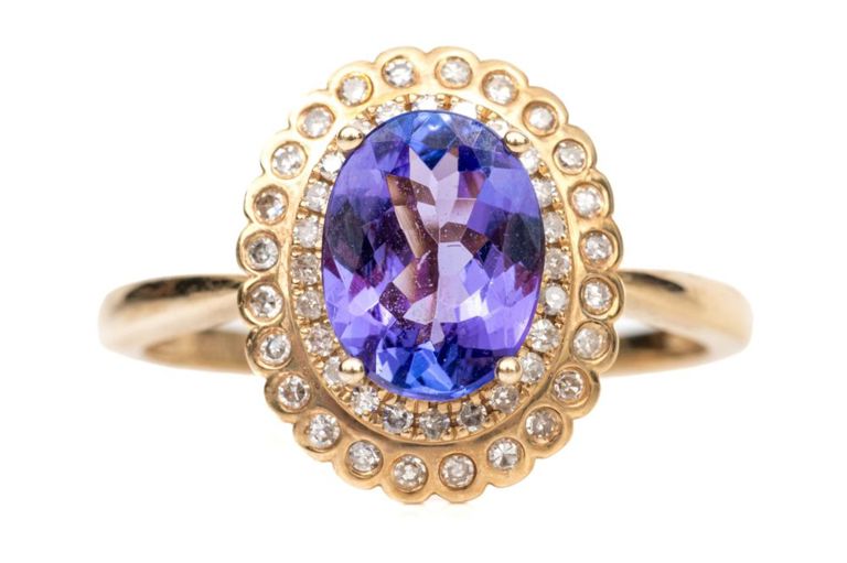 14k Yellow Gold Tanzanite and Diamond Ring