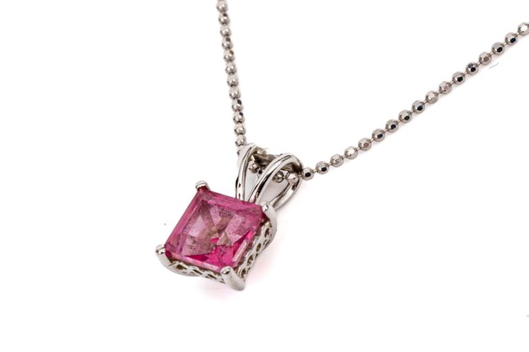 14k White Gold Pink Topaz Pendant Necklace