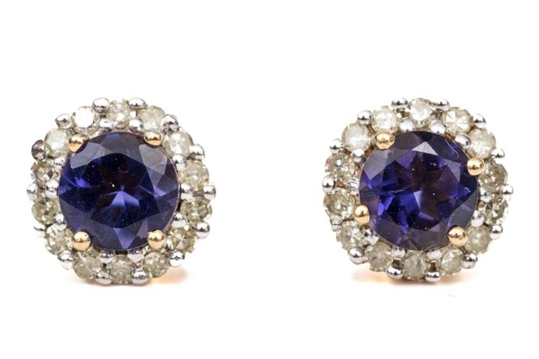 10k Yellow Gold Iolite and Diamond Earrings