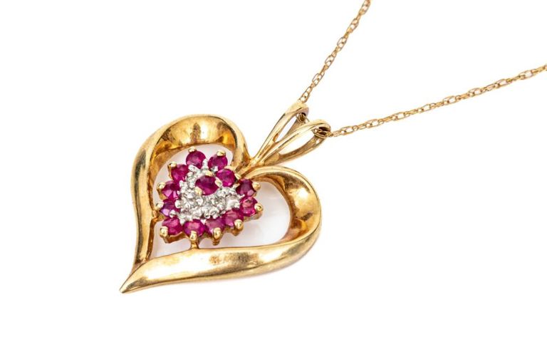 10k Gold Ruby Heart Pendant Necklace