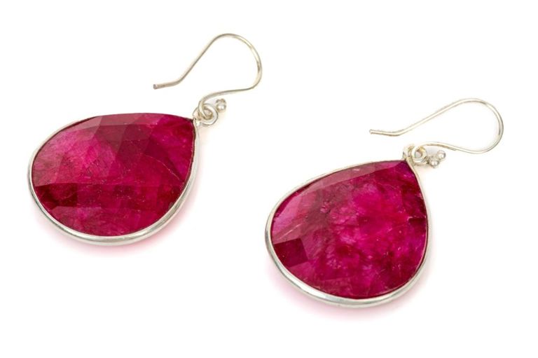 Sterling Silver Ruby Drop Earrings