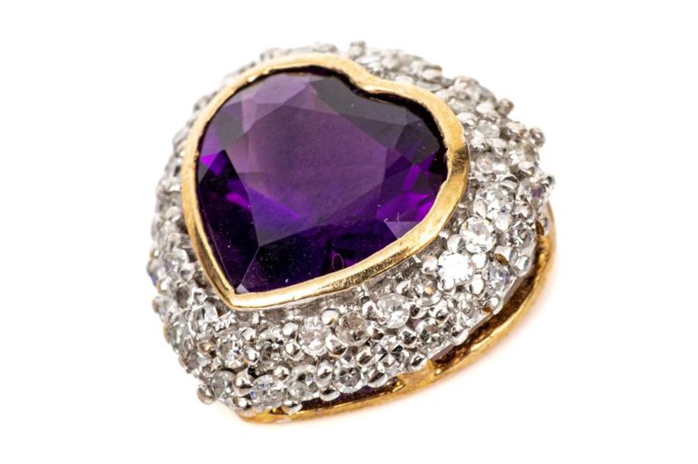 10k Gold Amethyst and Diamond Pendant