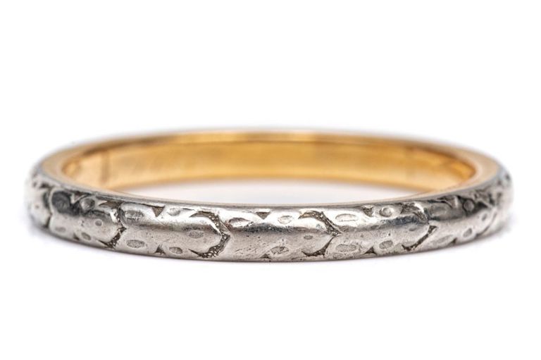 Platinum and 14k Gold Patterned Band Ring