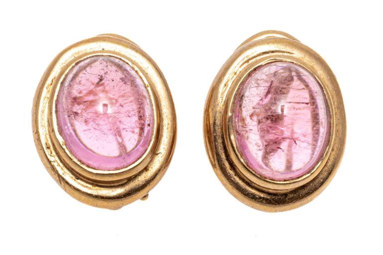 14k Yellow Gold Pink Tourmaline Earrings