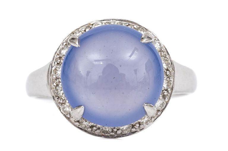 14k White Gold Chalcedony and Diamond Ring