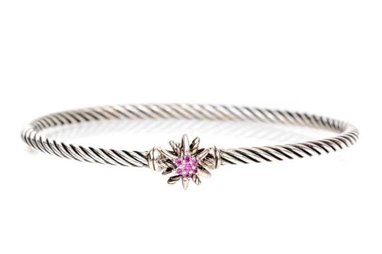 Sterling Silver Pink Sapphire Starburst Bangle