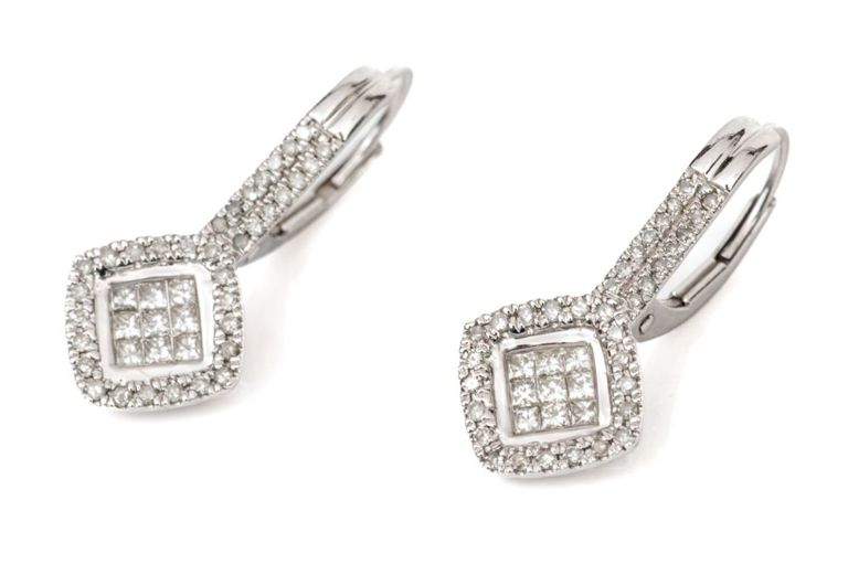 10k White Gold Diamond Drop Earrings