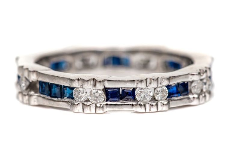 14k White Gold Sapphire and Diamond Band Ring